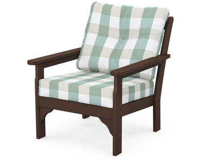 POLYWOOD® Vineyard Deep Seating Chair in Mahogany / Buffalo Plaid Glacier Spa