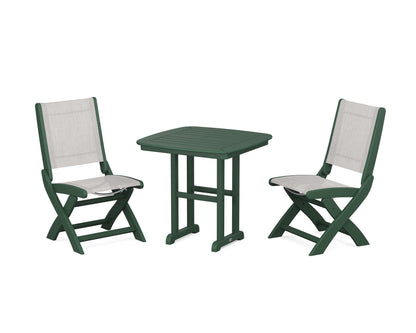 POLYWOOD® Coastal Folding Side Chair 3-Piece Dining Set in Green / Parchment Sling