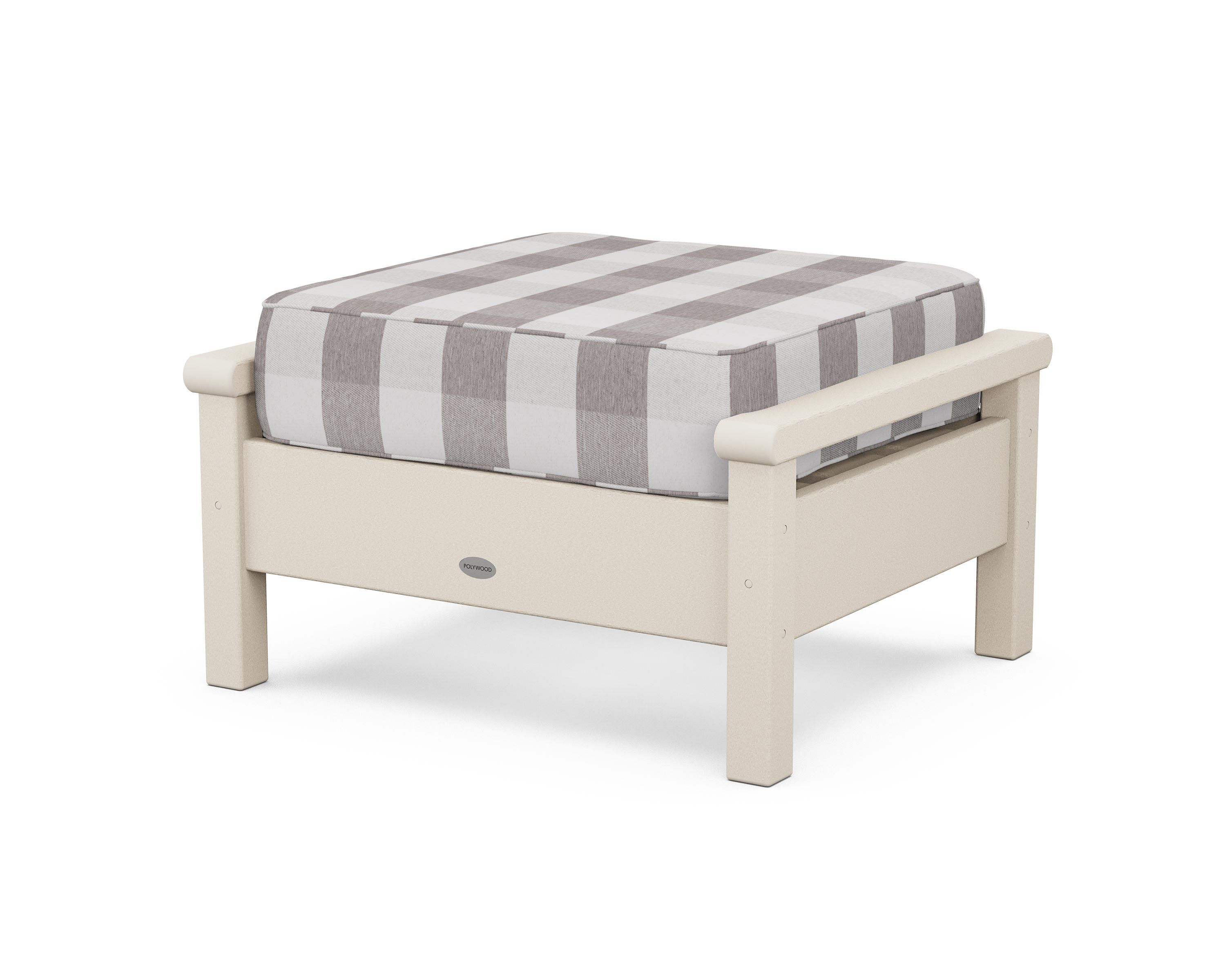 POLYWOOD® Harbour Deep Seating Ottoman in Sand / Buffalo Plaid Grey Mist