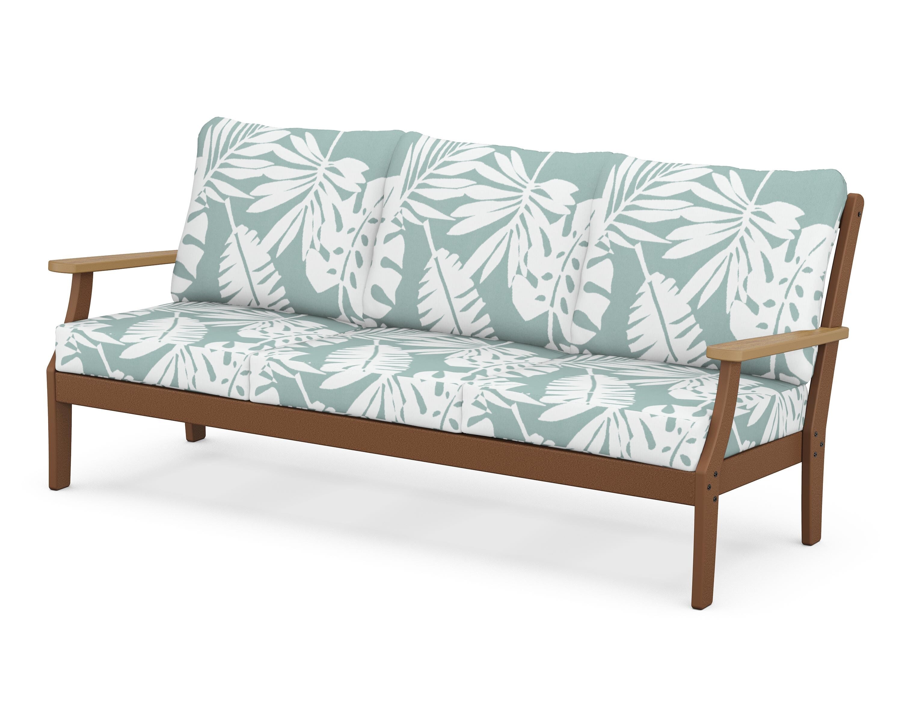 POLYWOOD® Braxton Deep Seating Sofa in Teak / Natural / Leaf Glacier Spa