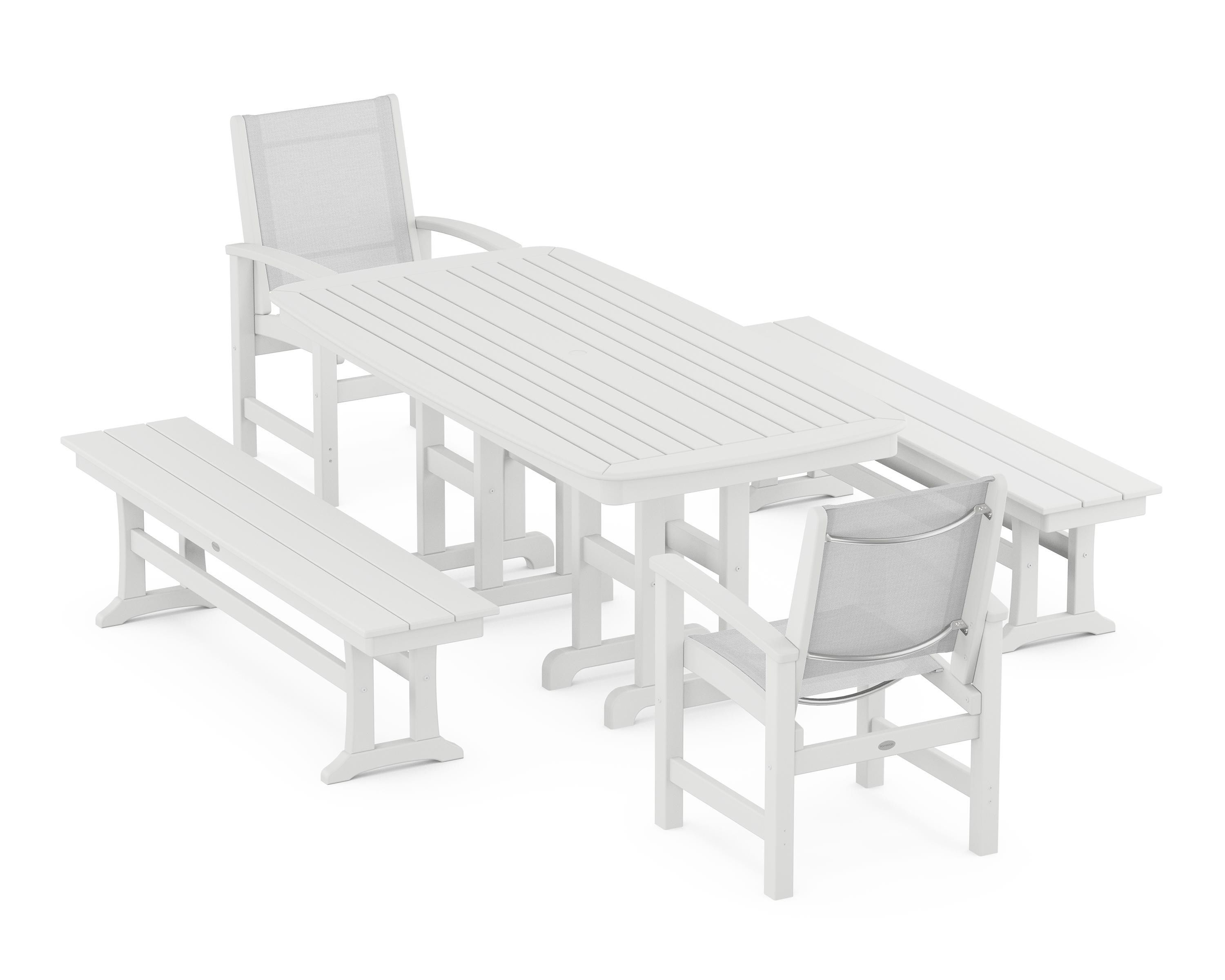 POLYWOOD® Coastal 5-Piece Dining Set in White / White Sling