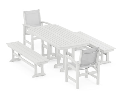 POLYWOOD® Coastal 5-Piece Dining Set in White / White Sling