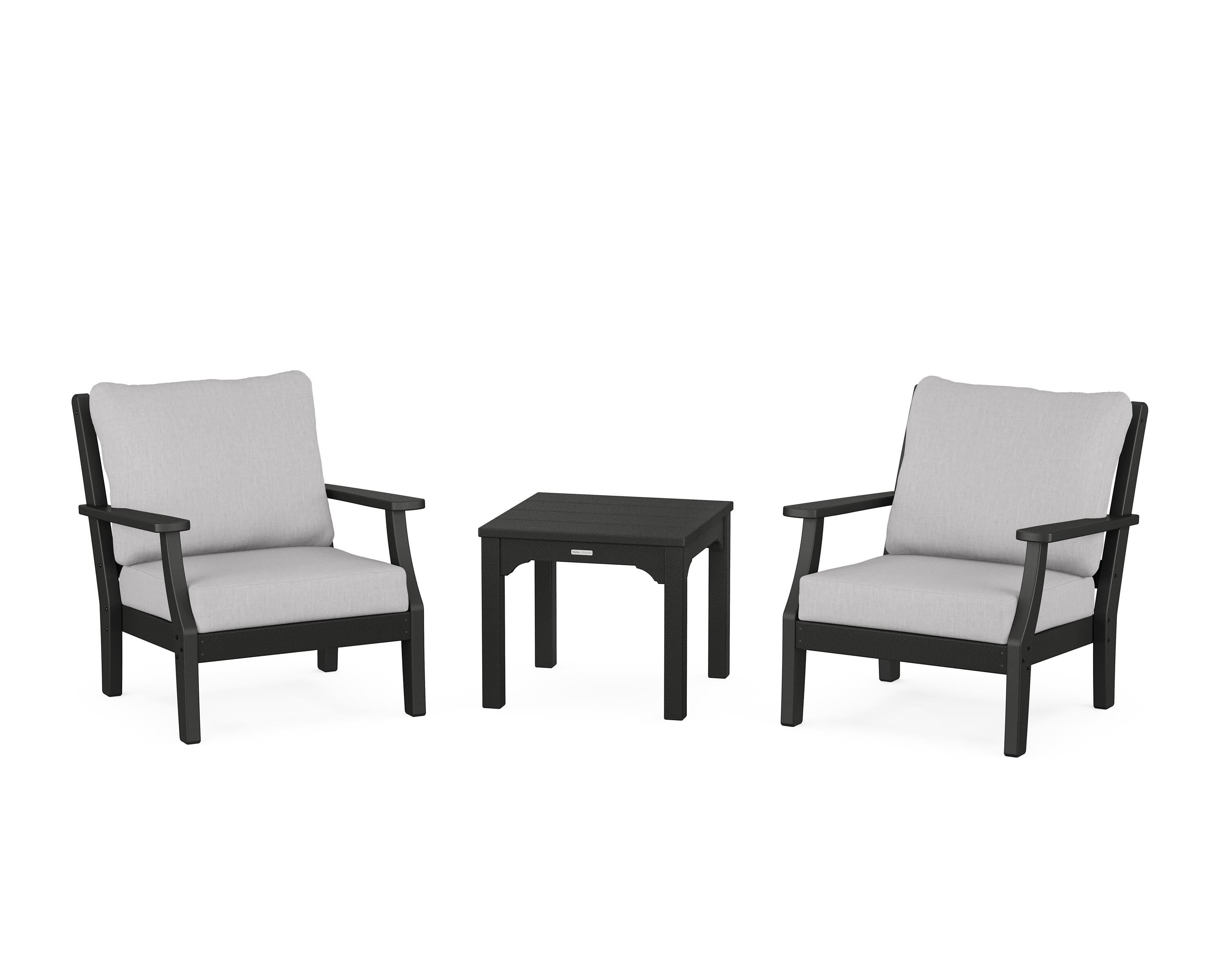 Martha Stewart by POLYWOOD® Chinoiserie 3-Piece Deep Seating Set in Black / Granite