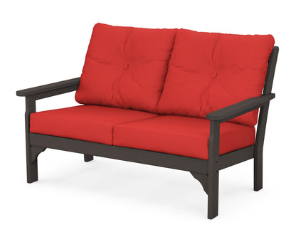 POLYWOOD® Vineyard Deep Seating Loveseat in Vintage Coffee / Crimson Linen