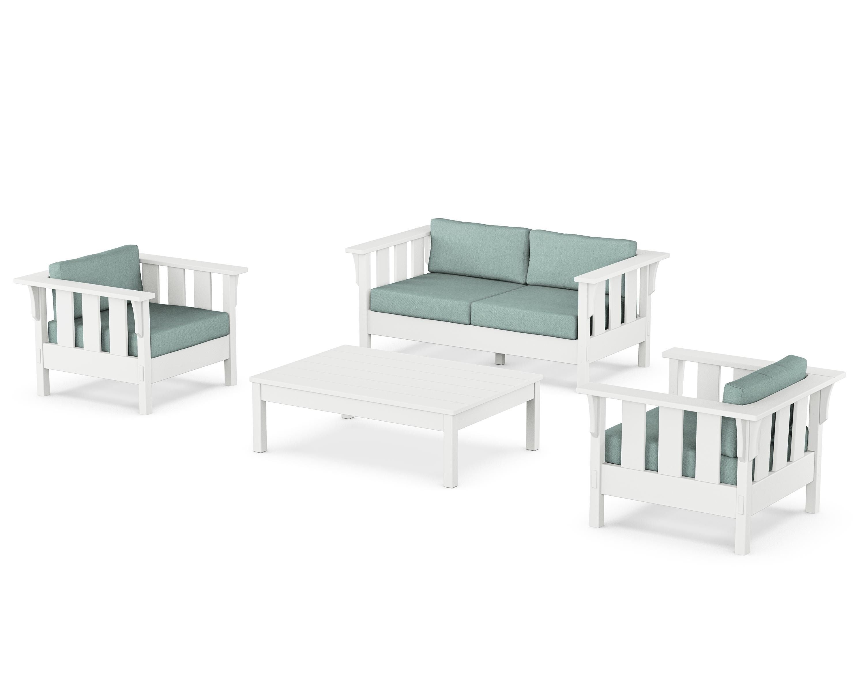 Martha Stewart by POLYWOOD® Acadia 4-Piece Deep Seating Set with Loveseat in White / Glacier Spa