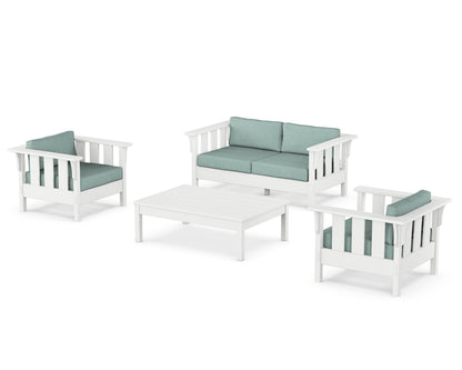 Martha Stewart by POLYWOOD® Acadia 4-Piece Deep Seating Set with Loveseat in White / Glacier Spa