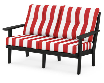 POLYWOOD® Lakeside Deep Seating Loveseat in Black / Cabana Stripe Crimson