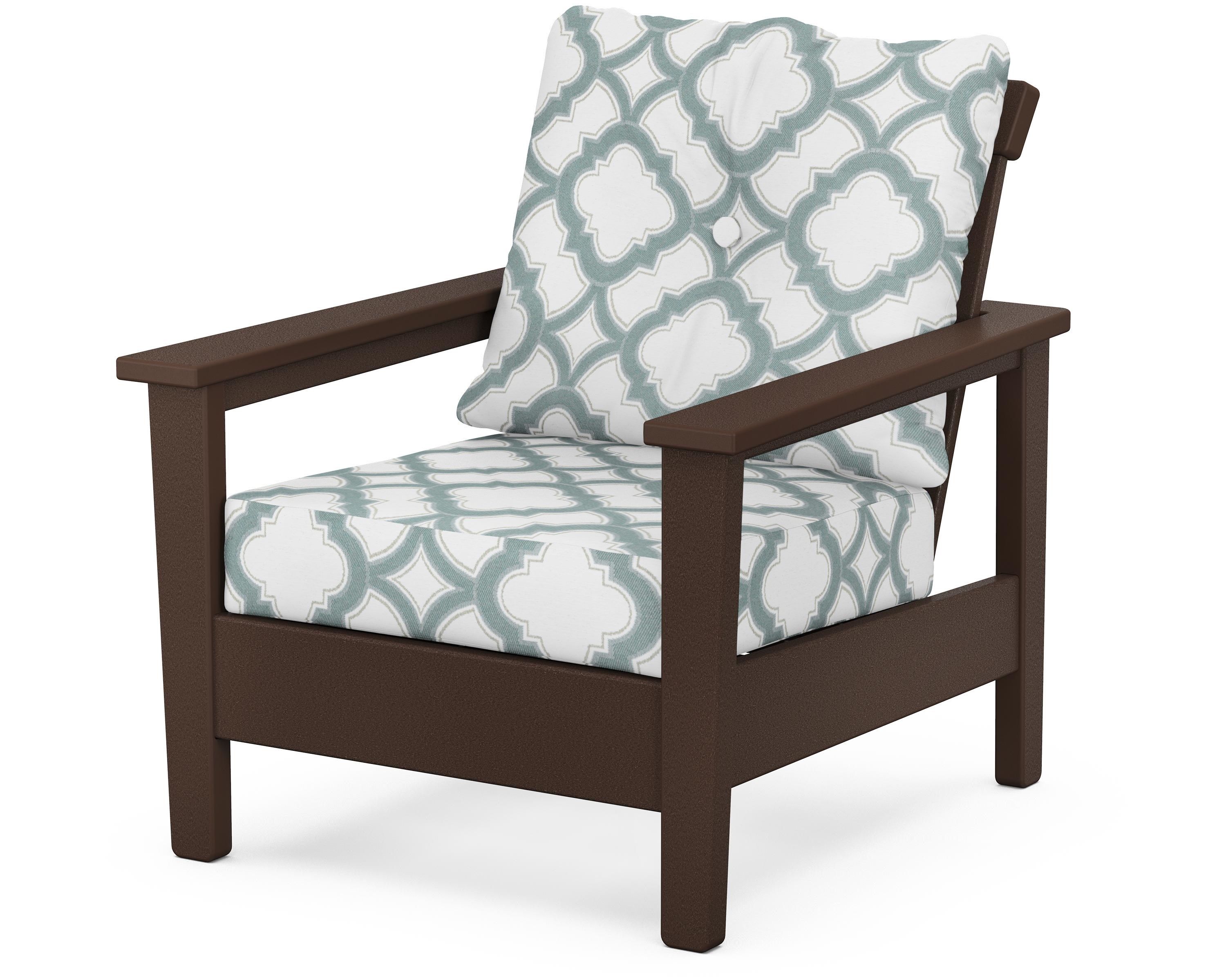 POLYWOOD® Prescott Deep Seating Chair in Mahogany / Trellis Glacier Spa