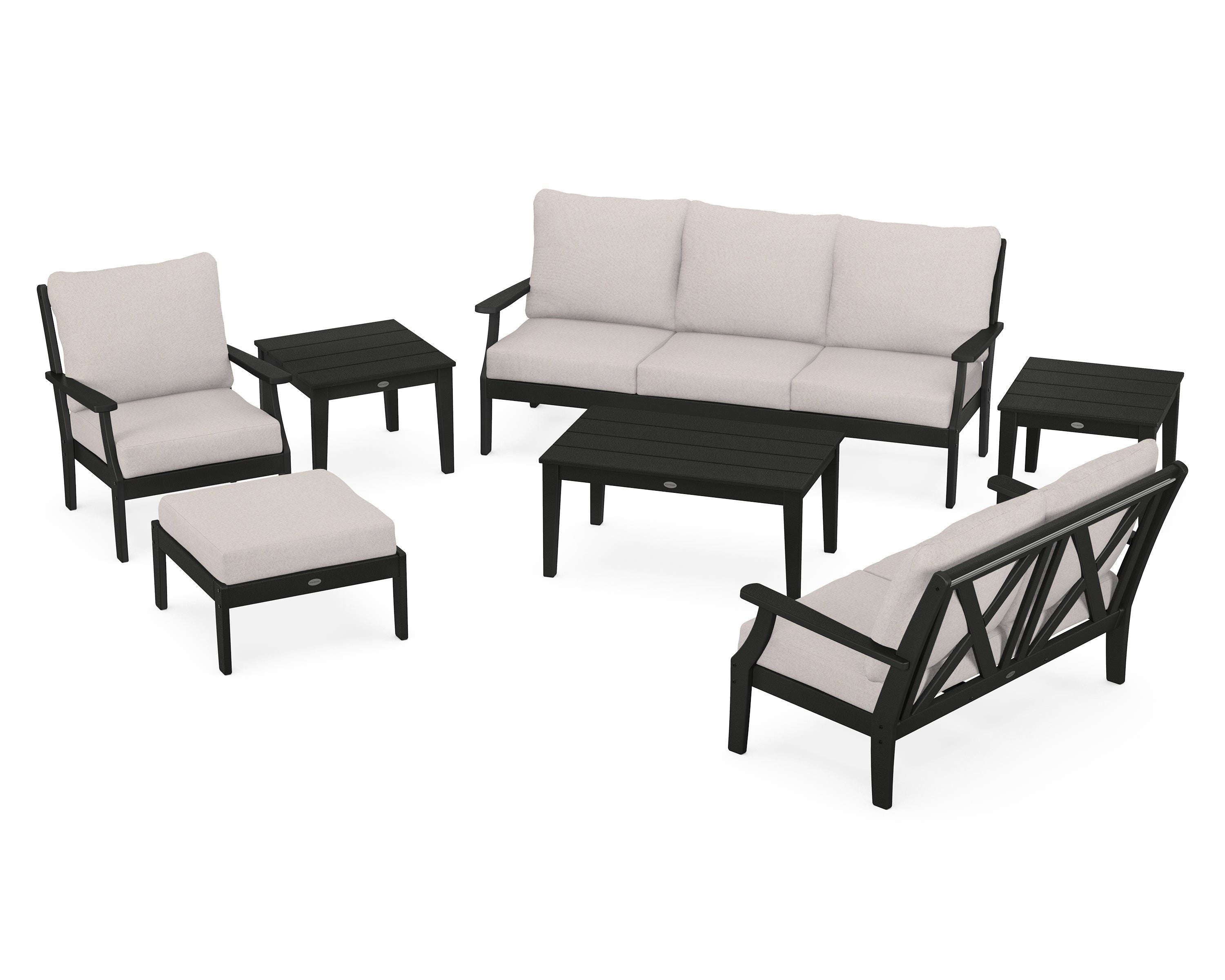 POLYWOOD® Braxton 7-Piece Deep Seating Set in Black / Dune Burlap