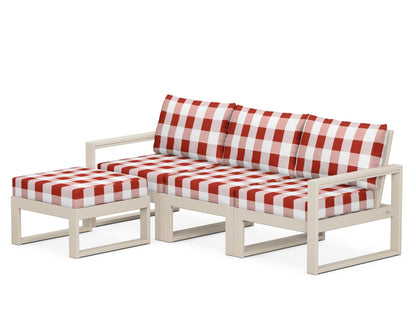 POLYWOOD® EDGE 4-Piece Modular Deep Seating Set with Ottoman in Sand / Buffalo Plaid Crimson