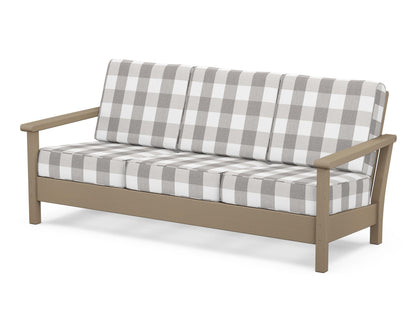 POLYWOOD® Harbour Deep Seating Sofa in Vintage Sahara / Buffalo Plaid Grey Mist