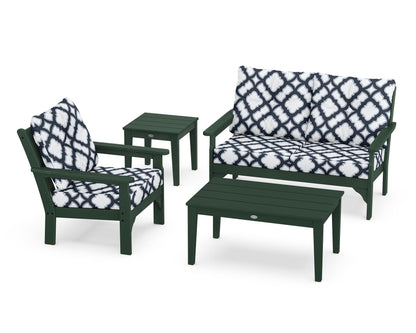 POLYWOOD® Vineyard 4-Piece Deep Seating Set in Green / Trellis Marine Indigo