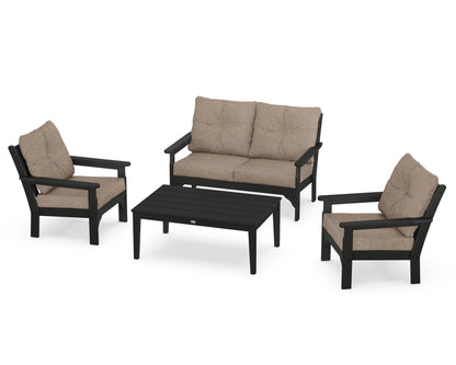 POLYWOOD® Vineyard 4-Piece Deep Seating Set in Black / Spiced Burlap