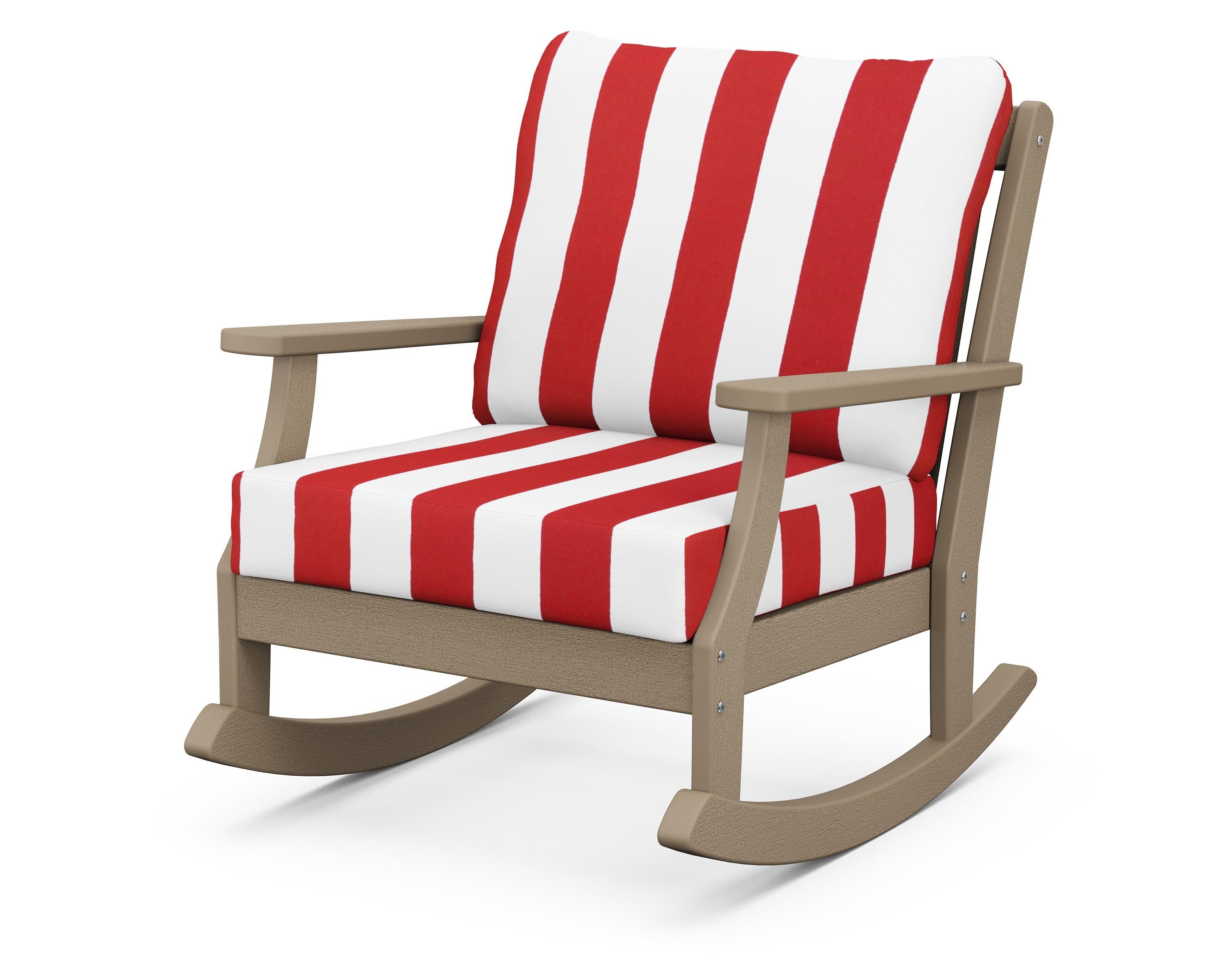 POLYWOOD® Braxton Deep Seating Rocking Chair in Vintage Sahara / Cabana Stripe Crimson