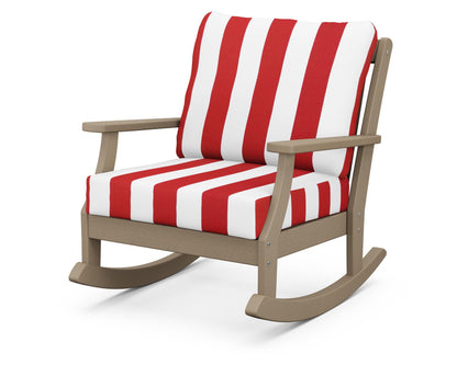 POLYWOOD® Braxton Deep Seating Rocking Chair in Vintage Sahara / Cabana Stripe Crimson