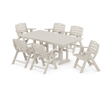 POLYWOOD® Nautical Lowback 7-Piece Farmhouse Dining Set in Sand