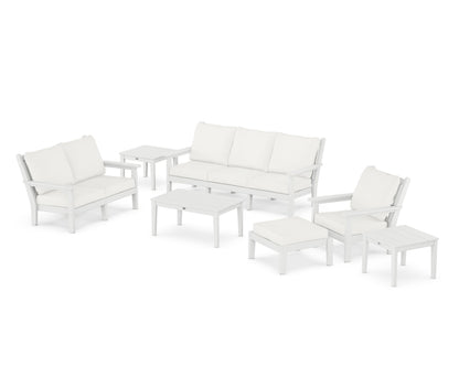 POLYWOOD® Chippendale 7-Piece Deep Seating Set in White / Natural Linen