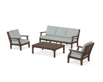 Martha Stewart by POLYWOOD® Chinoiserie 4-Piece Deep Seating Set with Sofa in Mahogany / Spa