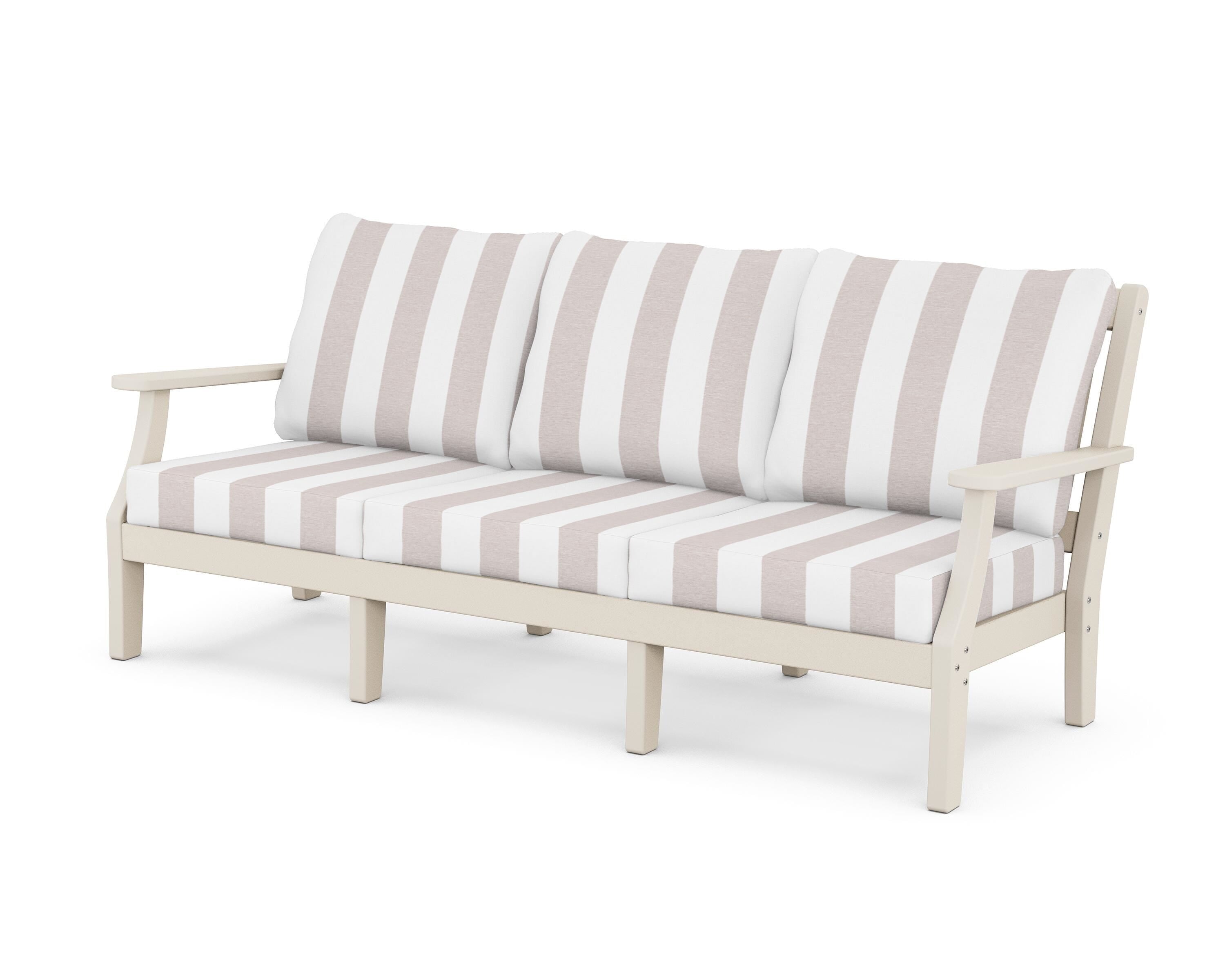 Martha Stewart by POLYWOOD® Chinoiserie Deep Seating Sofa in Sand / Cabana Stripe Dune Burlap