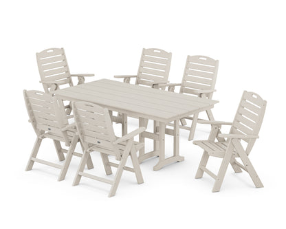 POLYWOOD® Nautical Highback 7-Piece Farmhouse Dining Set in Sand