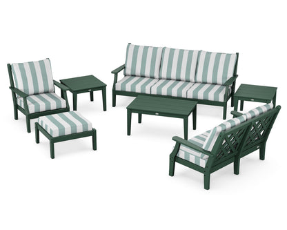 Country Living Wovendale 7-Piece Deep Seating Set in Green / Cabana Stripe Glacier Spa