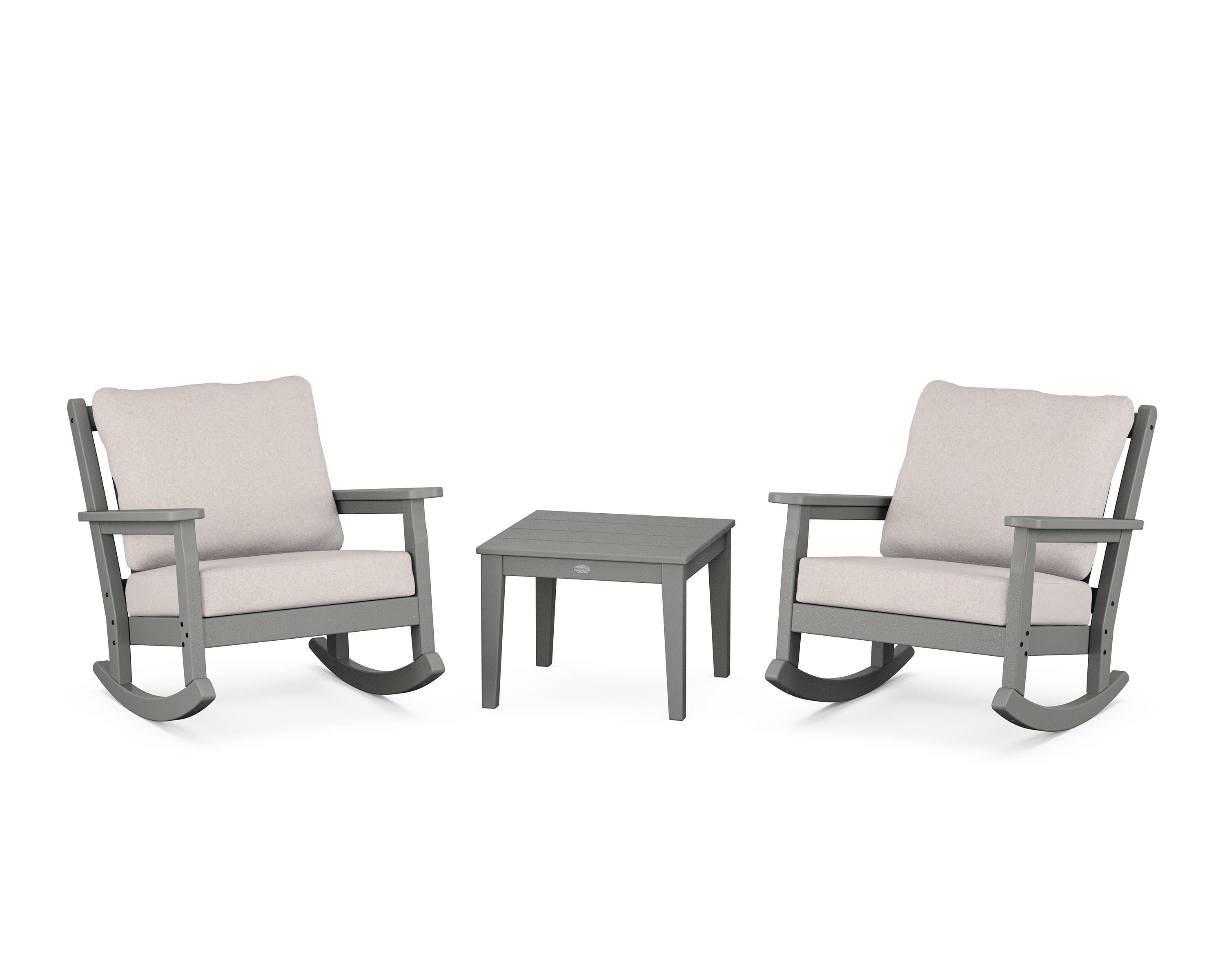 POLYWOOD® Chippendale 3-Piece Deep Seating Rocker Set in Slate Grey / Dune Burlap