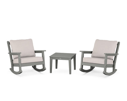 POLYWOOD® Chippendale 3-Piece Deep Seating Rocker Set in Slate Grey / Dune Burlap