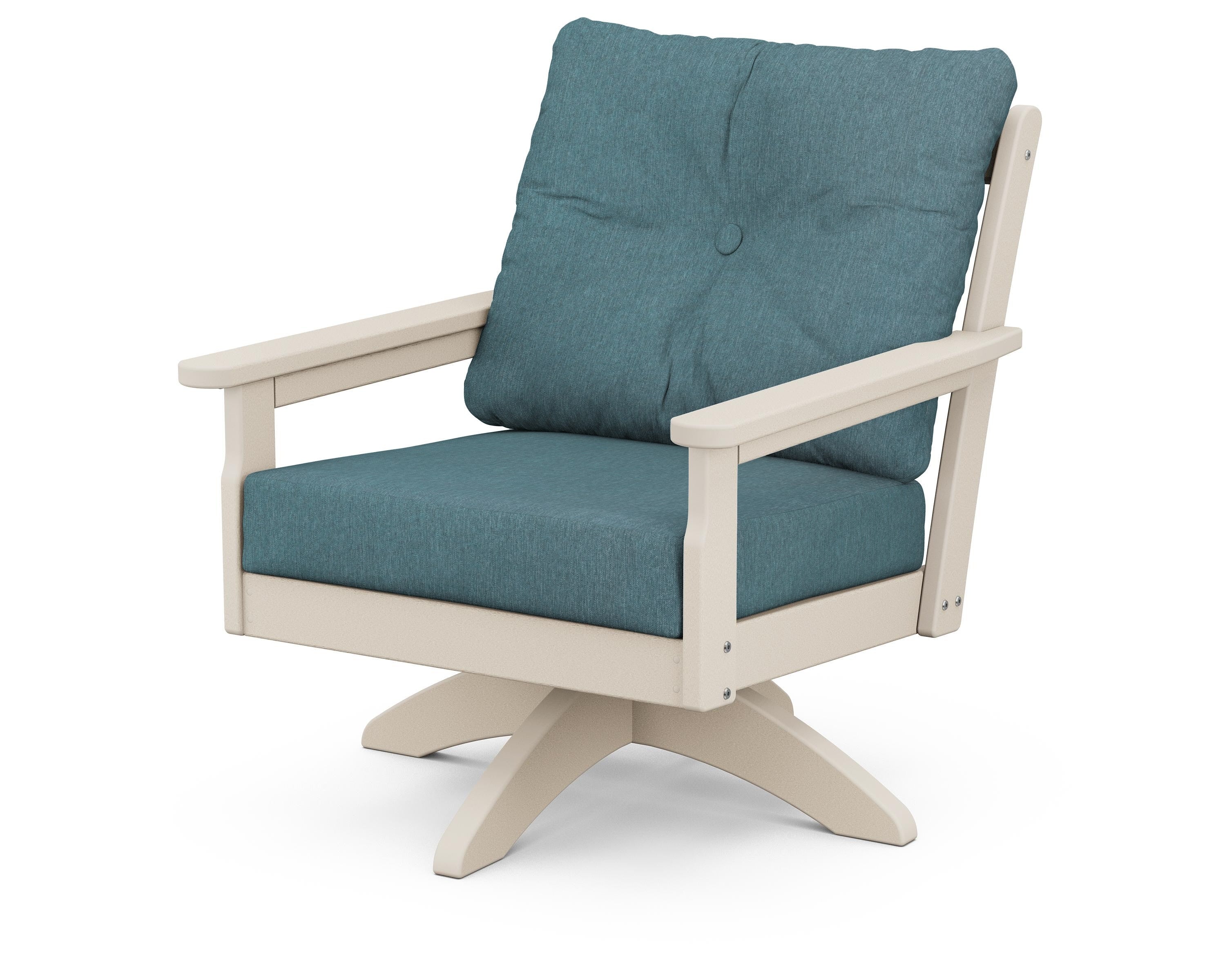 POLYWOOD® Vineyard Deep Seating Swivel Chair in Sand / Ocean Teal