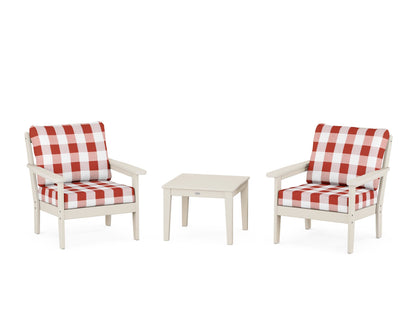 Country Living Cottage 3-Piece Deep Seating Set in Sand / Buffalo Plaid Crimson