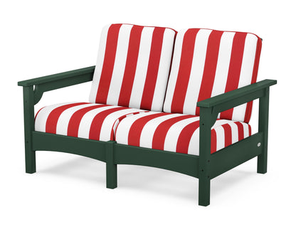 POLYWOOD® Club Loveseat in Green / Cabana Stripe Crimson
