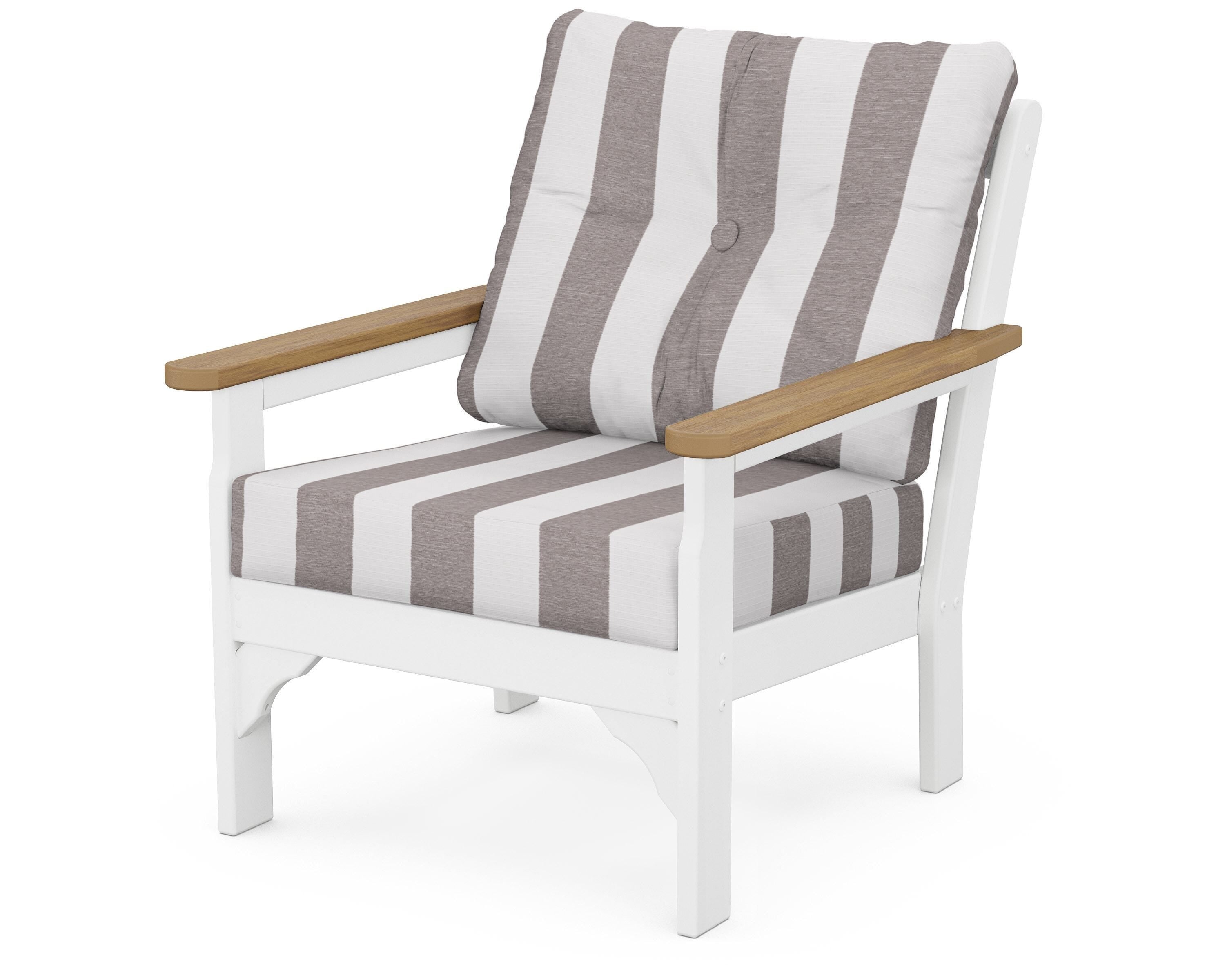 POLYWOOD® Vineyard Deep Seating Chair in White / Natural / Cabana Stripe Grey Mist
