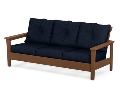 POLYWOOD® Prescott Deep Seating Sofa in Teak / Marine Indigo