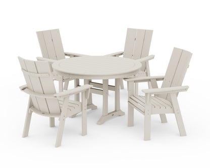 POLYWOOD® Modern Curveback Adirondack 5-Piece Nautical Trestle Dining Set in Sand