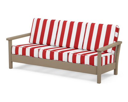 POLYWOOD® Harbour Deep Seating Sofa in Vintage Sahara / Cabana Stripe Crimson