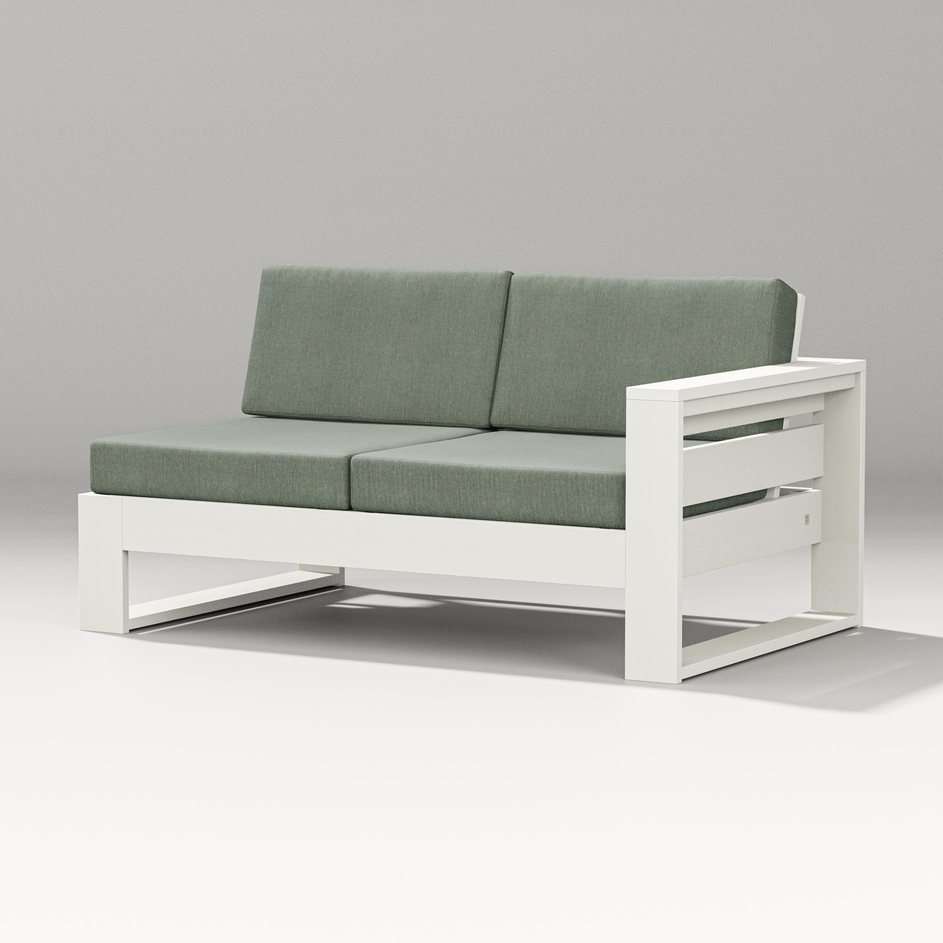 PW Designer Series Latitude Modular Right Arm Loveseat in Vintage White / Cast Sage