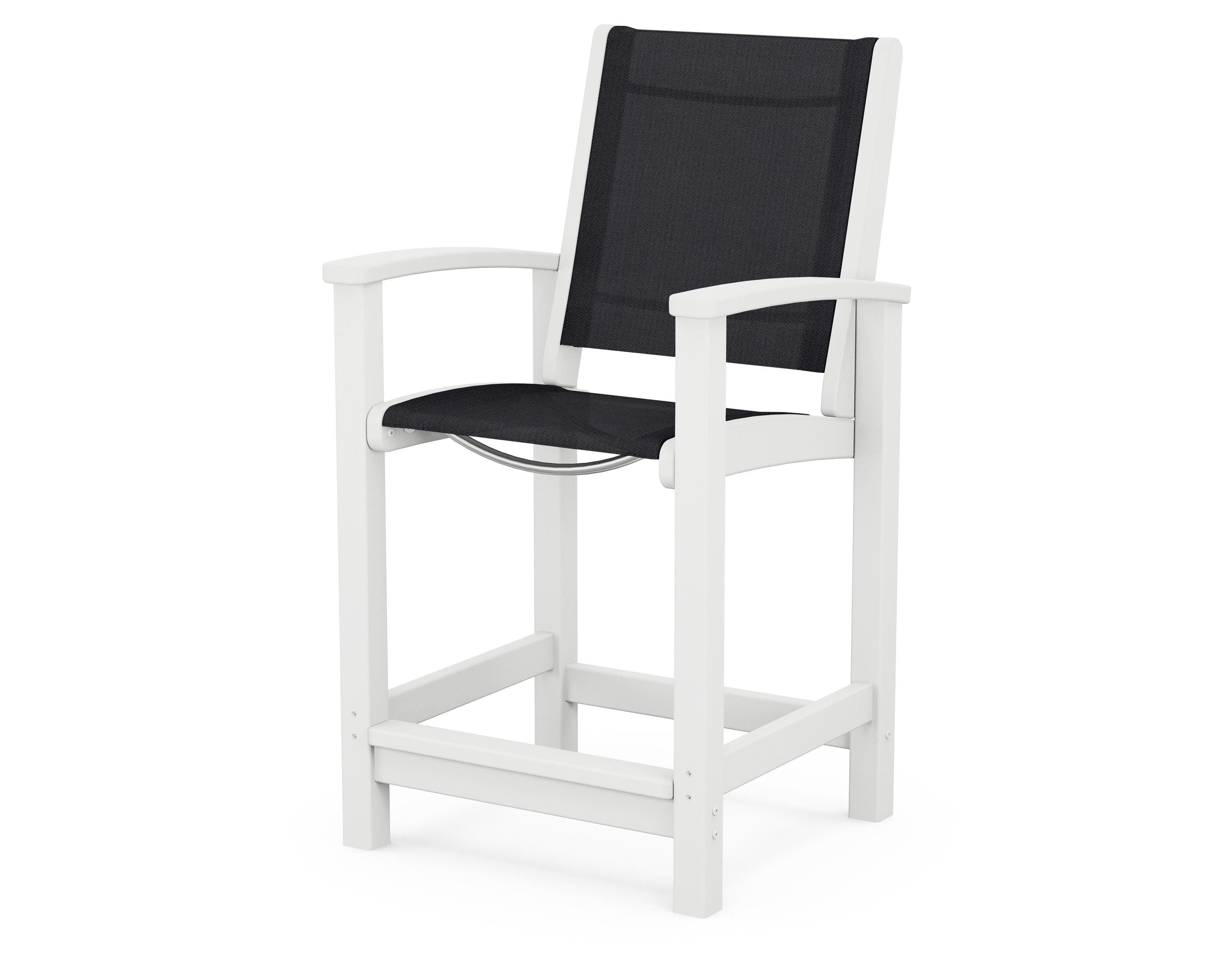 POLYWOOD® Coastal Counter Chair in White / Black Sling