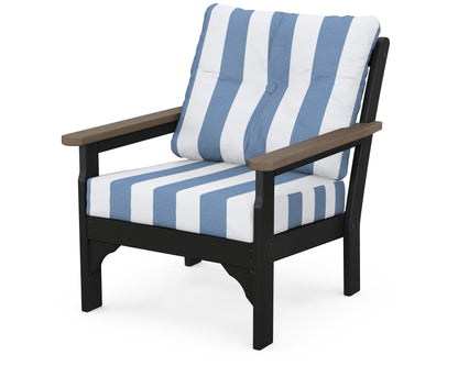 POLYWOOD® Vineyard Deep Seating Chair in Black / Kona / Cabana Stripe Sky Blue