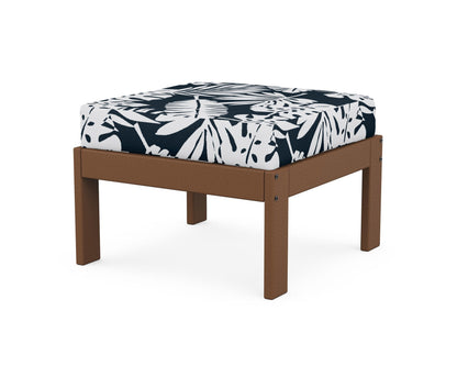 POLYWOOD® Vineyard Modular Ottoman in Teak / Leaf Marine Indigo