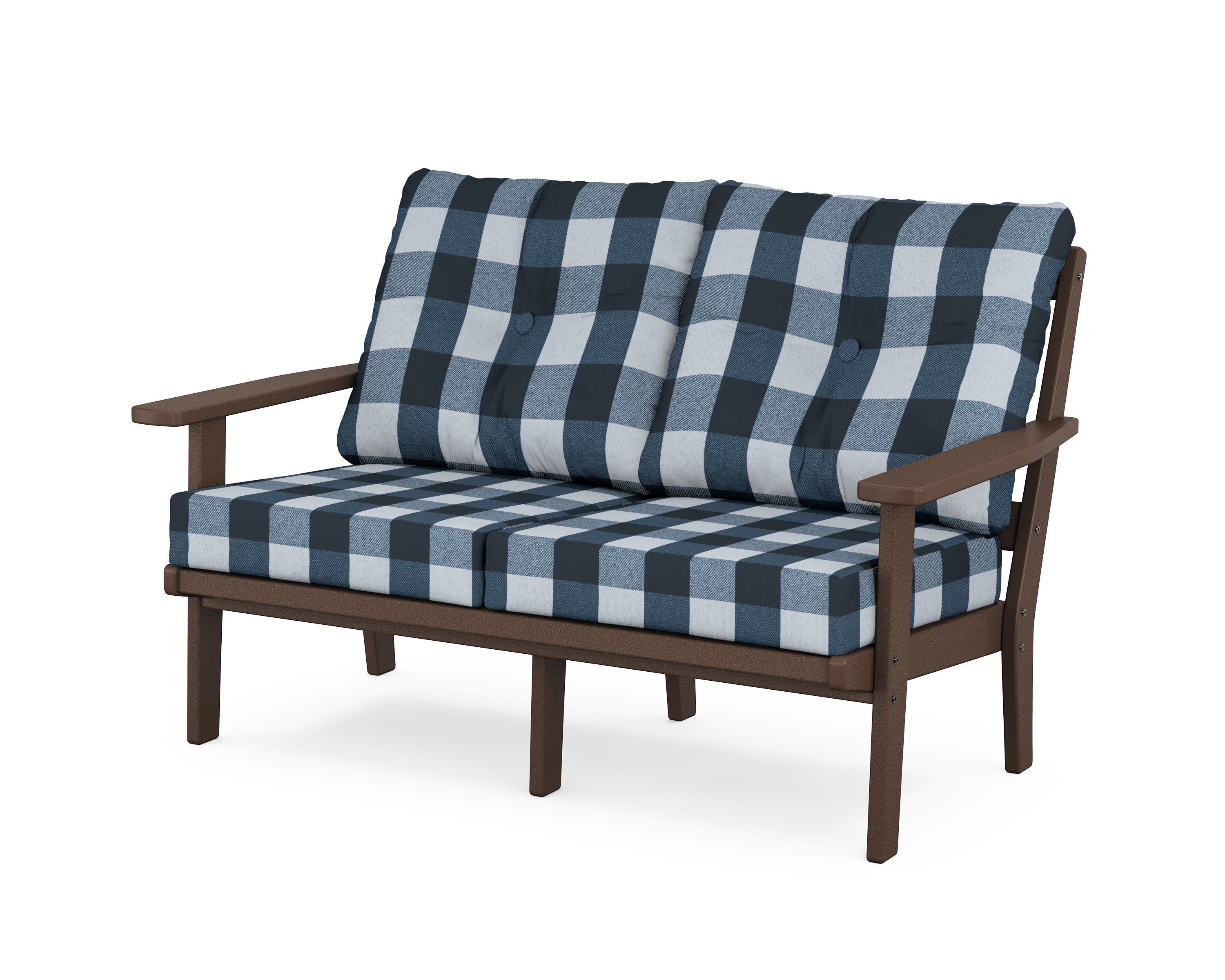 POLYWOOD® Prairie Deep Seating Loveseat in Mahogany / Buffalo Plaid Marine Indigo