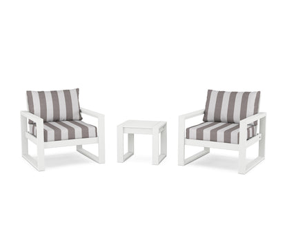 POLYWOOD® EDGE Sectional 3-Piece Deep Seating Set in White / Cabana Stripe Grey Mist