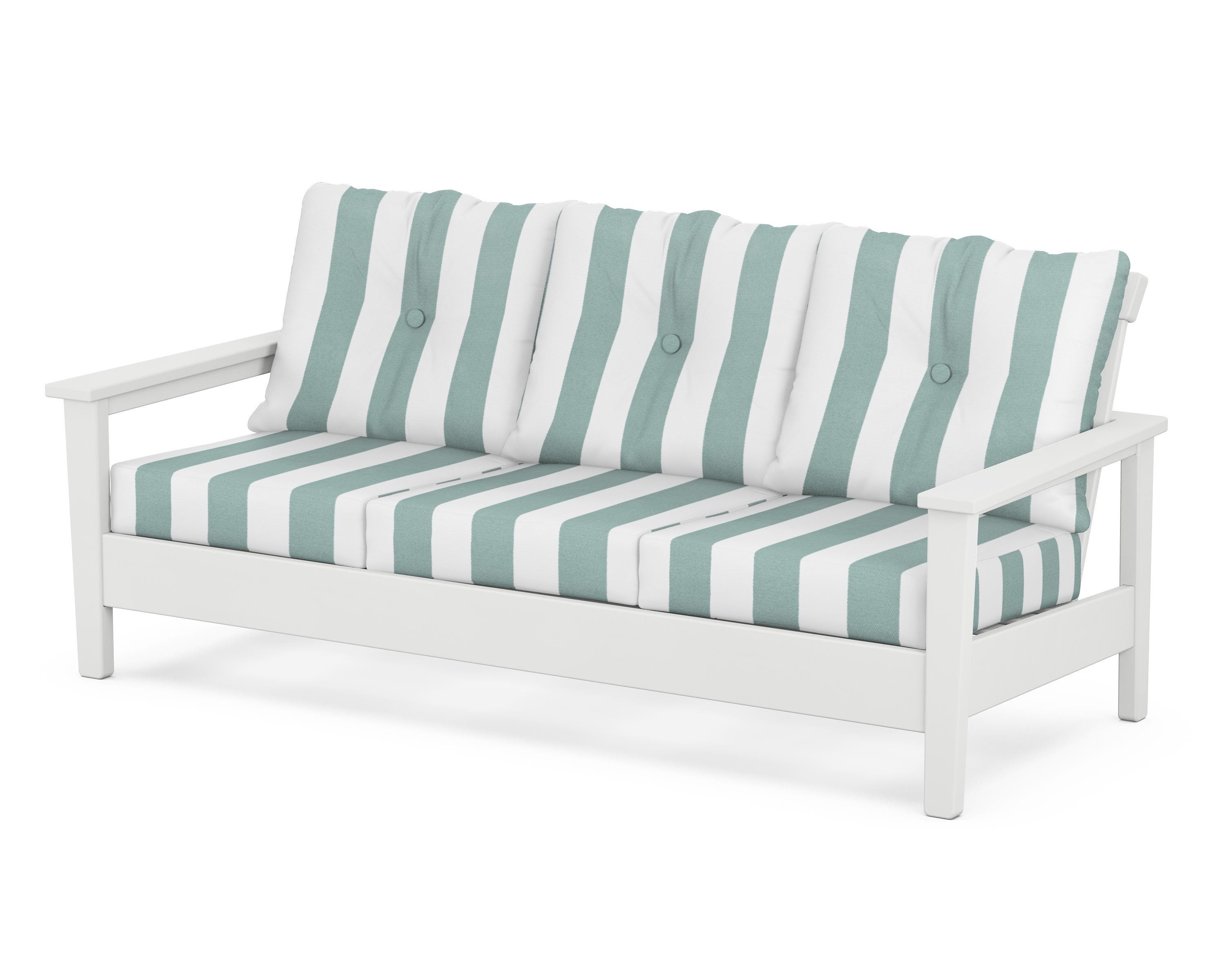 POLYWOOD® Prescott Deep Seating Sofa in White / Cabana Stripe Glacier Spa