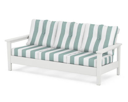 POLYWOOD® Prescott Deep Seating Sofa in White / Cabana Stripe Glacier Spa