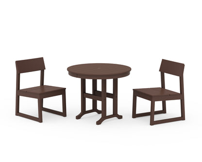 POLYWOOD® EDGE Side Chair 3-Piece Round Dining Set in Mahogany