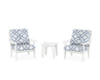 POLYWOOD® Prairie 3-Piece Deep Seating Set in White / Trellis Sky Blue