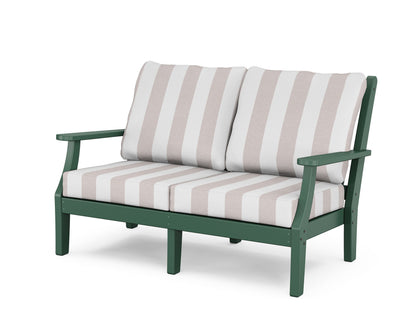 Country Living Wovendale Deep Seating Loveseat in Green / Cabana Stripe Dune Burlap