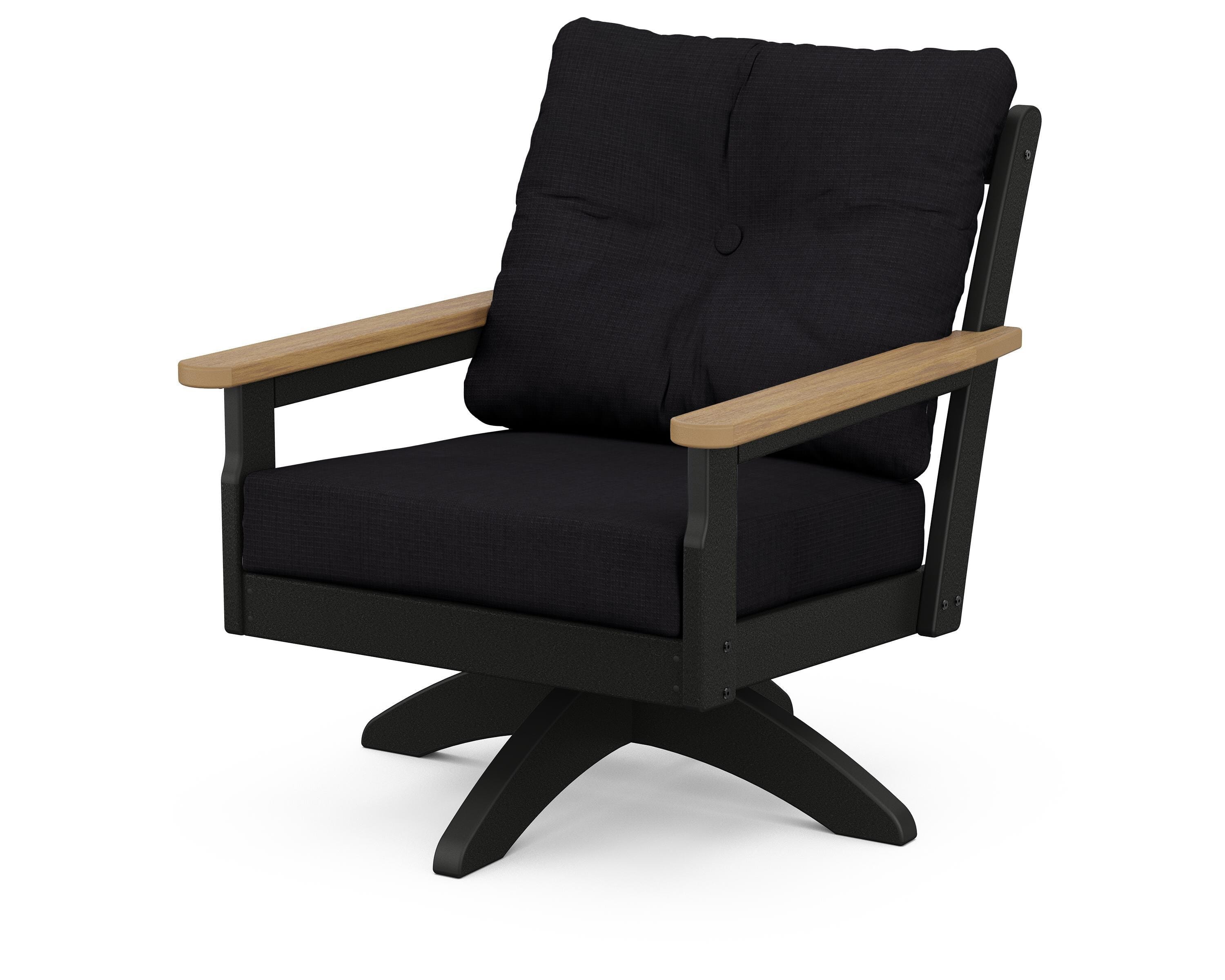 POLYWOOD® Vineyard Deep Seating Swivel Chair in Black / Natural / Midnight Linen