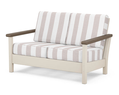 POLYWOOD® Harbour Deep Seating Loveseat in Sand / Kona / Cabana Stripe Dune Burlap
