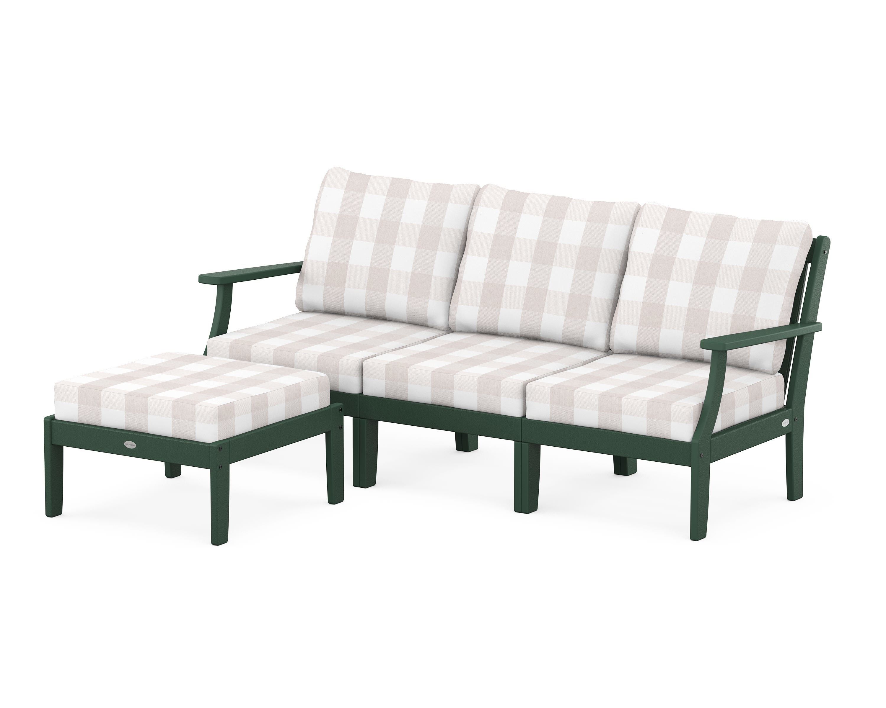 POLYWOOD® Braxton Modular 4-Piece Deep Seating Set with Ottoman in Green / Buffalo Plaid Dune Burlap