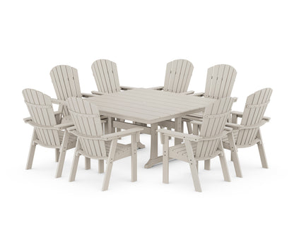 POLYWOOD® Nautical Curveback Adirondack 9-Piece Square Dining Set with Trestle Legs in Sand