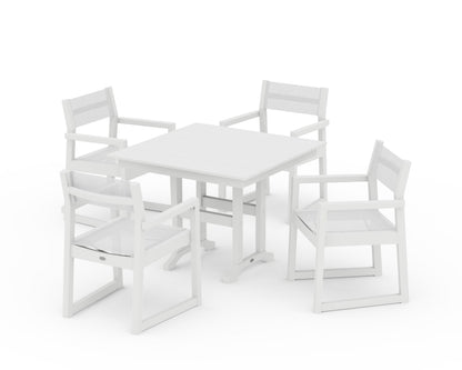 POLYWOOD® EDGE Sling Arm Chair 5-Piece Farmhouse Dining Set in White / White Sling